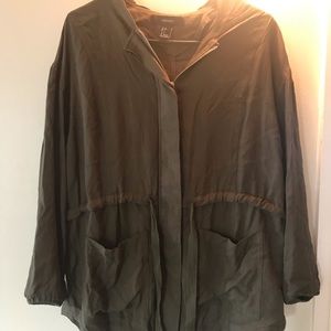 Long Zip Up Navy Green Jacket